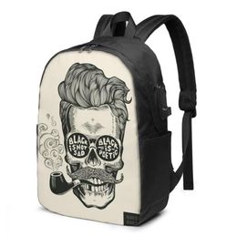 Backpack Vintage Barbershop Poster Barber Skull Women Men USB Charge School Bag For Girl Boy Travel Laptop Bookbag Daypack251T