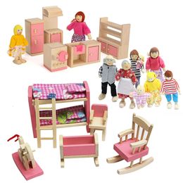 Doll House Accessories Miniature Wooden Dollhouse Furniture House Play Toys Bedroom Living Room Dining Room Dolls Accessories Toys For Children Gifts 231202