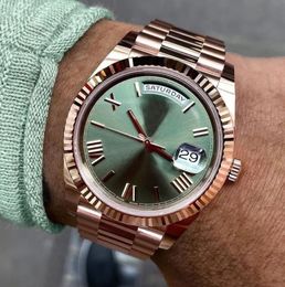Luxury Fashion Watch DAY DATE Rose Gold Green Dial Rome Number Face Big Date Women's Sapphire Glass Stainless Steel Business Men Mechanical Watches 40mm