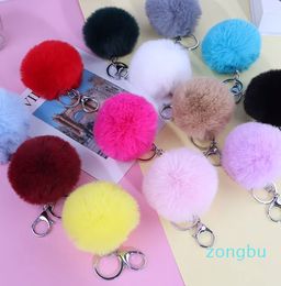 15 Colours 8CM Fluffy Faux Rabbit Fur Ball Keychains Women Girls Car school Bag Key Ring Cute Pompom Key Chain Jewellery acce