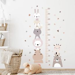 Wall Stickers Boho Colour Style Smile Animals Bear Lion Hearts Height Measurement Ruller for Kids Room Baby Nursery Decals 231202