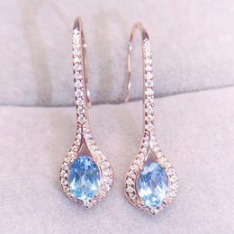 Dangle Earrings Natural Real Blue Topaz Drop Earring Luxury Style 925 Sterling Silver 1.1ct 2pcs Gemstone Fine Jewelry J231155