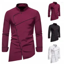 Men's Casual Shirts Irregular Color Blocking Long Sleeve Standing Collar Dress Shirt Design Button Down Business