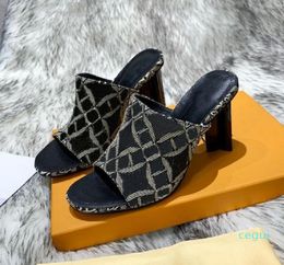 2020 Vendi bene Sandali classici con diapositive Sandali estivi con fibbia in metallo di grandi dimensioni Pantofole da donna in pelle con tacco alto 3541 con bo6824772