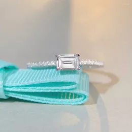 Cluster Rings Fashion Luxury Cubic Zirconiac Emerald Cut Engagement Jewelry Silver 925 Zircon For Women