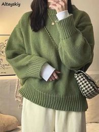 Women s Sweaters Green Baggy Pullovers Solid Casual Long Sleeve Autumn Knitwear Clothing Pull Femme All match Elegant Lovely Aesthetic 231202
