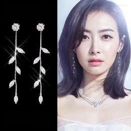 Stud Earrings S925 Sterling Silver Crystal Snowflake-Type Tassels Leaf Zircon Women Simple Fashion Wedding Jewelry Accessories