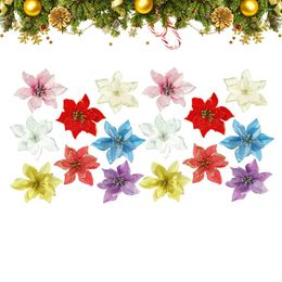 Decorative Flowers 16 Christmas Glitter Poinsettia Artificial Picks DIY Wreaths Garland Stems Tree Ornaments For Xmas