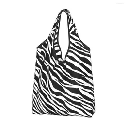 Shopping Bags Large Reusable Horse Zebra Pattern Print Grocery Recycle Foldable Black And White Tote Bag Washable Lightweight