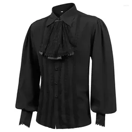 Men's Dress Shirts 2024 Men Long Sleeve Vampire Renaissance Steampunk Gothic Ruffled Vintage Mediaeval Clothing Chemise Male