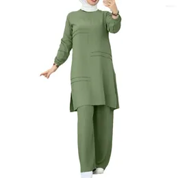 Ethnic Clothing Muslim Women Long Tops Blouse Islamic Sets Pants Ramadan Prayer Clothes 2 Piece Set Abayas For Dubai