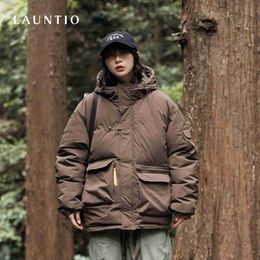 Men's Down Parkas Dragon Mountain Thick Cotton Coat 2023 Winter Warmth Oversize Asymmetric Pocket Hooded Cotton Coat Ashq