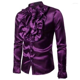 Men's Dress Shirts Full Mens Performance Costume Stand Collar Long Sleeve Men Social Shirt Boys Flower Decoration Purple Oversized XXL