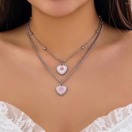 Choker Salircon Korean Pattern Necklace Fashion Acrylic Heart Shaped Pendant Double Layer Women's Charm Jewellery