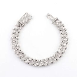 Cool Men Miami Link Hiphop Jewelry Fully Iced Out Hiphop Cuban Chain 10K Solid White Gold Men Bracelet