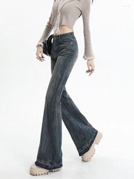 Women's Jeans 2024 Retro High Waist Slim Flare Women Streetwear Elastic Baggy Pants Y2K Fashion Street Wide Leg Denim Trousers