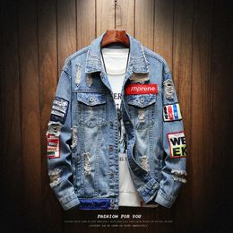 Men's Jackets Male Jeans Coat Men Brand Denim Jacket Hip Hop Streetwear Punk Motorcycle Ripped Print Cowboy Outwear High Quality Casual Hole 231202