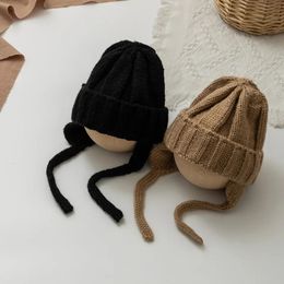 Caps Hats Children's Knitted Hat Winter Simple Solid Ear Protection Cap Casual Windproof and Warm Boy's and Girl's Baby Woollen Hat 231202