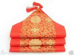 Asian Floral Patterns Red Silk Embroidered Table Runner