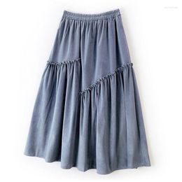 Skirts SURMIITRO Women Midi Long Velvet Skirt 2023 Autumn Winter Korean Solid Patchwork A Line High Waist Mid-length Female