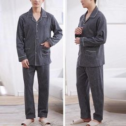 Men's Sleepwear Relaxed Fit Loungewear Set Men Pyjama Striped Turn-down Collar Comfortable Homewear With Loose Wide Leg