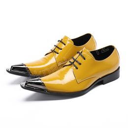 Luxury Handmade Men's Shoes Pointed Toe Formal Business Leather Dress Shoes Men Yellow Party and Wedding Shoes Men