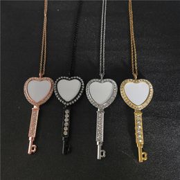 sublimation blank heart key necklaces pendants with stainless steel chain hot tranfer printing consumable factory price wholesale