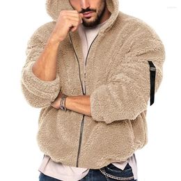 Men's Jackets Teddy Bear Fleece Jacket Winter Warm Long Sleeve Fur Fluffy Hooded Casual Bomber