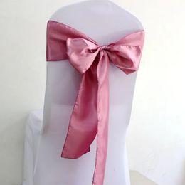 Sashes 50pcs100pcs Dusty Rose Satin Chair Ribbon For Party Event Banquet Wedding Decoration Bow Knot Ties 231202