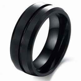 8mm Black Tungsten Ring Men's Charm Wedding Band Polished Edge Matte Brushed Finish Centre Engagement Statement Jewelry238e