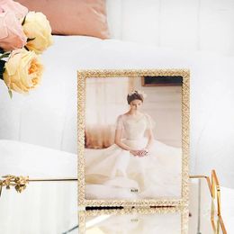 Frames Golden Metal Po Frame Inlaid Rhinestones Light Luxury Wedding Dress Livingroom Bedroom Ornaments Home Decoration