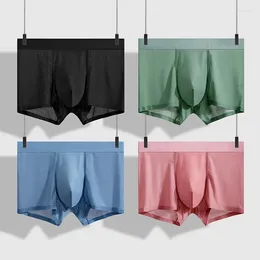 Underpants Summer Ice Silk Panties Men's Seamless One-Piece Ultra-Thin Mesh Breathable Mid-Rise Antibacterial Boxers