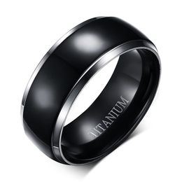8mm Titanium Rings for Men Women Black Dome Two Tone Glossy High Polish Wedding Band Size 6-13297G