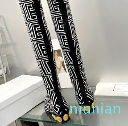 2023New Letter Knitted Elastic High Long Women's Pointed Thin Heel Slim and Socks Boots