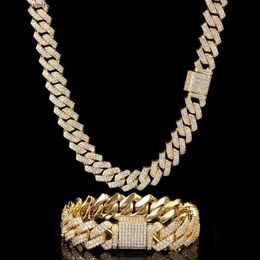 Hip Hops Iced Out 14MM 18K Real Gold Plated Miami Cuban Link Chain Necklace Micro Pave Cubic Zirconia Cuban Chain Necklace Men