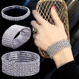 Luxus Zirkon Kristall Elastisches Armband Bling Iced Out Strass Armband für Frauen Hochzeit Schmuck Armreif Punk Muttertag Geschenk