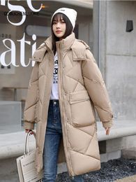 Womens Down Parkas Winter Jacket Korean Fashion Long Coat Mid length Slim Fit Top Solid Colour Leisure Park 231202