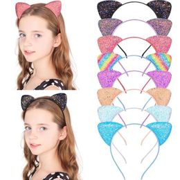 Sequin Cat Ears Headband Shiny Cute Cartoon Ear Hoops Bling Hairband Hair Accessories for Women Girls Daily Party 12 Colors