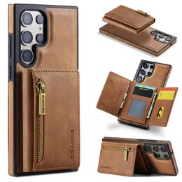 Retro 2 in 1 Folio Leather Phone Case for iPhone 15 14 13 12 Pro Max Samsung Galaxy S24 S23 S22 S21 Ultra S23FE Google Pixel 8 8Pro Multiple Card Slots Foldable Wallet Shell