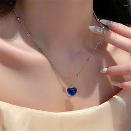 Pendant Necklaces Fashion Blue Crystal Heart-Shaped Clavicle Chain Necklace Simple Women's Silver Color Elegant Female Jewelry Gifts