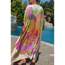 Women's Swimwear XUAN PhD Bohemian Beach Dresses Maxi Tunic Floral Printed Kaftans For Women Summer Seaside Holiday Beachwear Bathing Suits
