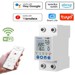 Switches Accessories 2P 63A TUYA APP WiFi Smart Circuit Earth Leakage Over Under Voltage Protector Relay Device Switch Breaker Energy Power kWh Metre 231202