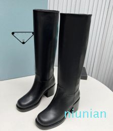 Quality Winter Flat Winter Knee High Women Shoes Genuine Leather Black Western Tall Long Chelsea Boots Female INS Brand
