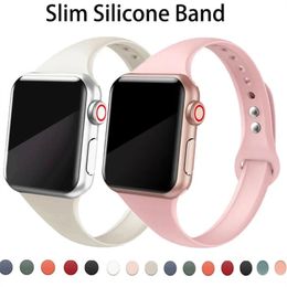 Slim Thin Replacement Silicone Sport Strap for Apple Watch Band 38mm 40mm 41mm 42mm 44mm 45mm 49mm iWatch Bands Ultra/Ultra2 Series 9 8/7/6/5/4/3/2/1/SE/SE2