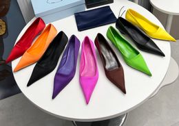 Top Quality Newest brand Designer Genuine Leather flats silk Fashion Sandals Womens Pumps Shoes silk Lady Pointed Toe Kitten Heel Elegant slingback high heel