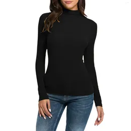 Women's Blouses Women Turtleneck Blouse 2024 Autum Casual Solid Colour Long Sleeve Tops Slim Fit Stretchy Layer Shirts And