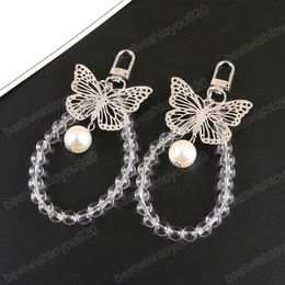New Trendy Creative Hollow Out Butterfly Pearl Pendant Bag Keychain Phone Car Fashion Sweet Girl Bag Car Decorate Halloween Gift