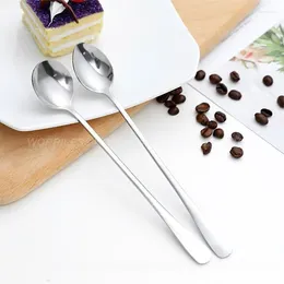 Spoons Ice Spoon Silver Long Handle Round Coffeeware Cucchiaini Caffe Teaspoon Stainless Steel Sharp Creative Kitchen Accessories