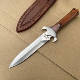 M390 Blade Rosewood Handle Tactical Knife Edc Self Defence Combat Knives Hunting Tool Camping Survival Knife with Leather Sheath