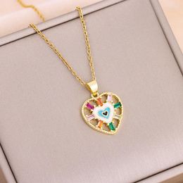 Pendant Necklaces Vintage Style Colourful Zircon Heart For Women Trendy Retro Bohemia Ladies Neck Chain Jewellery Wholesale